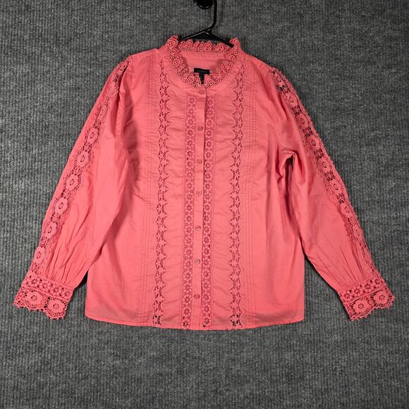 Talbots Tops - Talbots NWT Pink Lace Trim Button Front Blouse Women Medium Boho